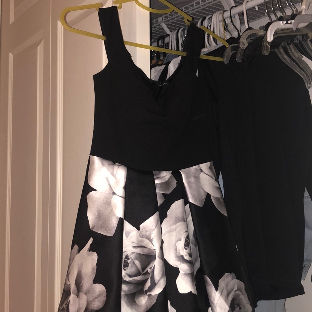 Black & White Flower Skater Dress